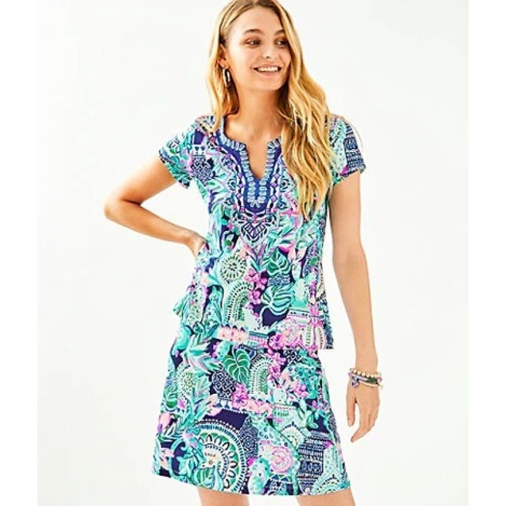 Lilly Pulitzer XXS Brenna Skirt High Tide Navy Lucky Bamboo 004289